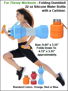 Folding Dumbbell 22 oz Silicone Water Bottle with a Carabiner.